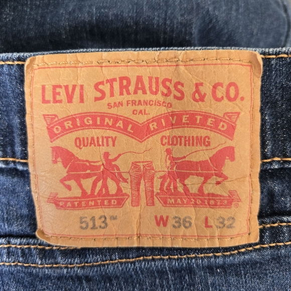 LEVI'S 513 CLASSIC JEANS MENS DARK BLUE DENIM STRAIGHT LEG ZIPPER FRONT SZ 36X32 - Picture 9 of 11